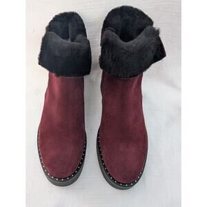 Bos & Co Womens Suede Faux Fur Lined Winter Boots 40 US‎ 9 Wine Water Resistant